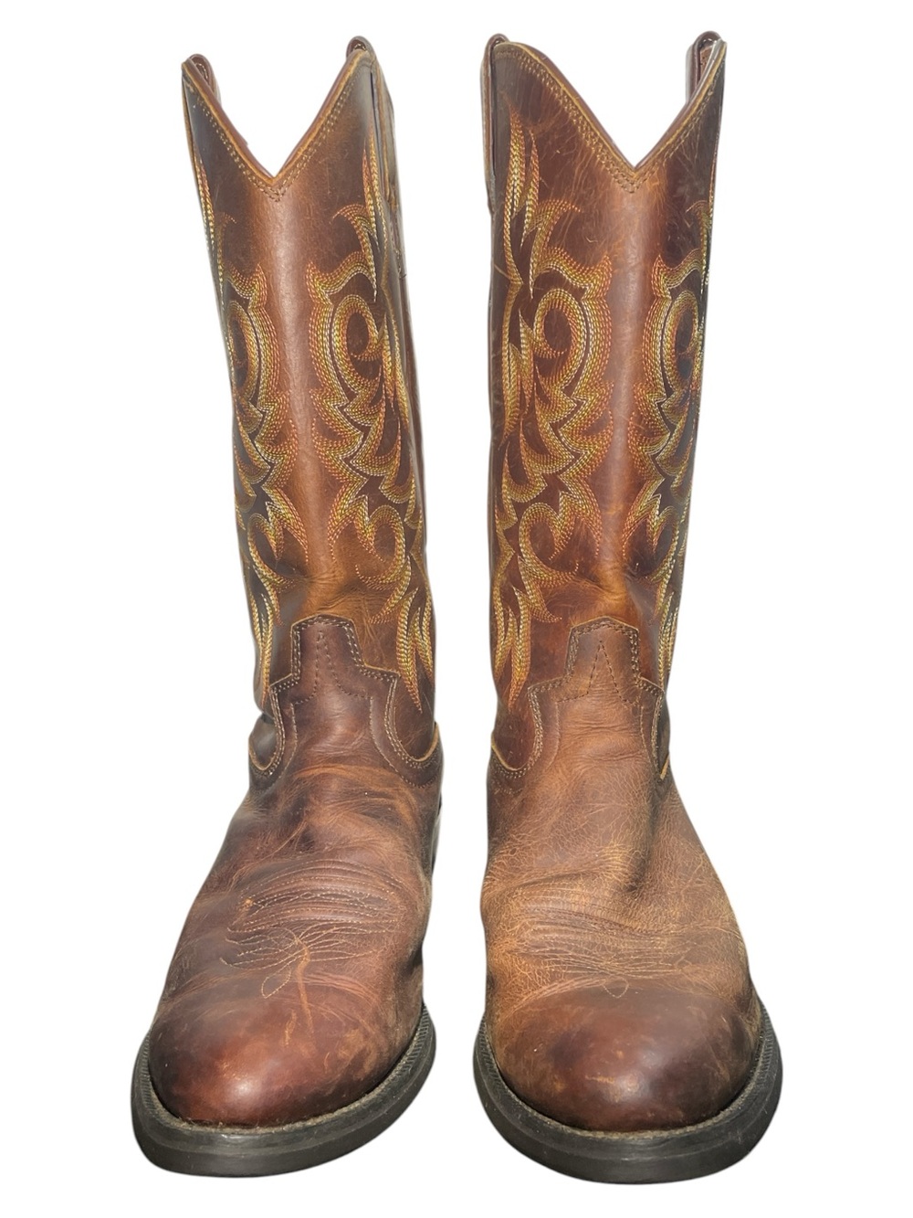 Justin Boots Men's Stampede™ Cowboy Boots Brown Leather Round Toe Heel Size 12D